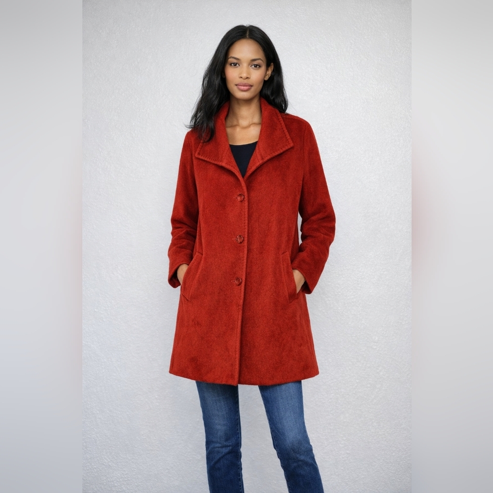 Ellen Tracy Rust Red Single-Breasted Wool-Blend Pea Coat